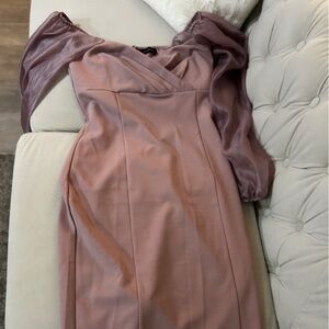 Suzy Shier Elegant Pink Off the Shoulder Long Sleeve Dress